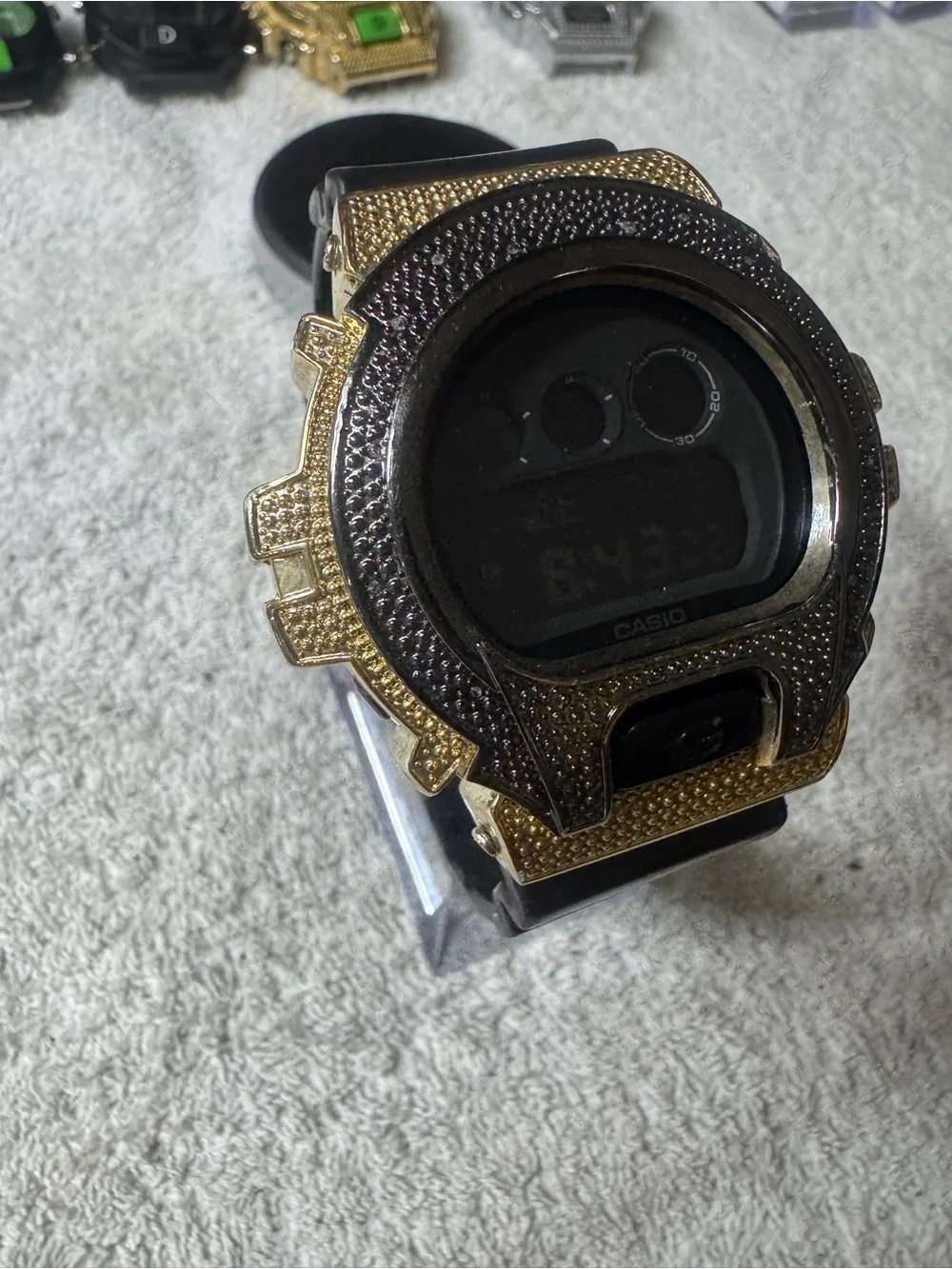 Casio Digital Watch with Black Strap and Gold-Tone Bezel